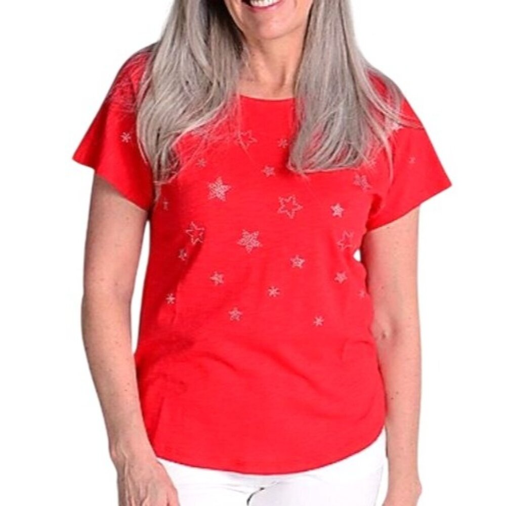 Falling Stars Embellished Crewneck Tee LARGE (505)